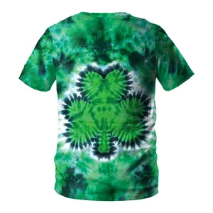 St. Patrick's Day green tie-dye short sleeve t-shirt with large shamrock clover print