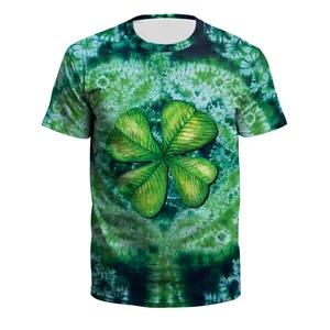 St. Patrick's Day green tie-dye T-shirt with a large hand-drawn shamrock graphic print