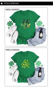 Detail der St. Patrick's Day T-Shirts mit Glücksklee und Leoparden-Herz Print in Grün