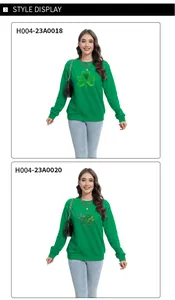 Détail de sweats verts de la Saint-Patrick avec motifs de trèfles et poignets côtelés