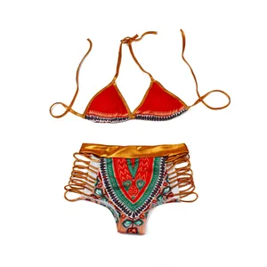 Traje de Baño Bikini de Dos Piezas para Mujer Estampado Étnico Dashiki Halter Cintura Alta Hueco Tribal Ropa de Playa
