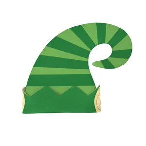 Striped green St. Patrick's Day elf hat with curved top and jagged brim design