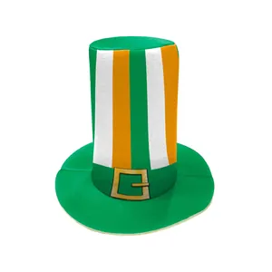 Saint Patrick's Day top hat with Irish flag stripes and a green brim for parade costume