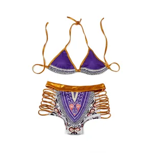 Bikini de dos piezas con estampado digital con top halter y braga de talle alto