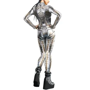 Body da donna con stampa digitale 3D meccanica e design di armatura robotica argentata