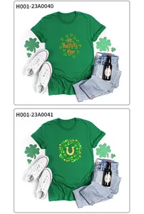 Flachbild von grünem St. Patricks Day T-Shirt mit Kleeblattdruck und Requisiten