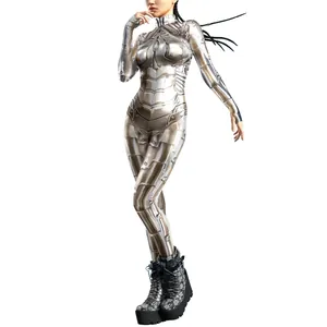 Body futuristico argento da donna con stampa 3D armatura meccanica per cosplay e show