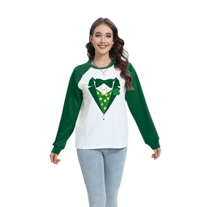 Maglia da donna per San Patrizio con maniche raglan verdi e stampa festiva del vestito
