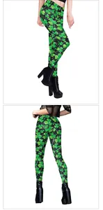 Vista fronte e retro dei leggings da yoga a vita alta con stampa di quadrifogli