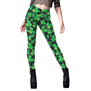 Leggings yoga a vita alta con stampa digitale di trifogli per San Patrizio