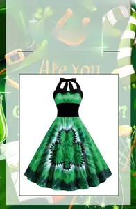 Détail de la robe licou rétro Saint-Patrick avec imprimé trèfle vert et ceinture noire large