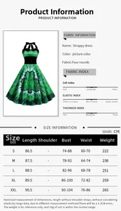 Tableau des tailles pour robe verte à bretelles imprimé tie-dye du S au XXL