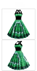 Vues de face et de côté d'une robe trapèze verte tie-dye pour la Saint-Patrick avec nœud