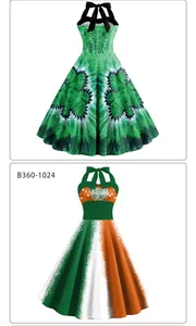 Détails de robes rétro St Patrick vert tie-dye et dégradé drapeau irlandais à bretelles