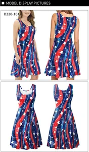 Détails de la robe sans manches en coupe A avec motif drapeau américain étoiles et rayures