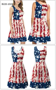 Détail de l'avant et de l'arrière de la robe d'été trapèze sans manches imprimé drapeau USA