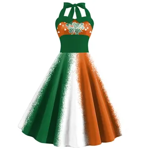 Robe dos nu Saint-Patrick sans manches avec imprimé trèfle et bloc de couleurs
