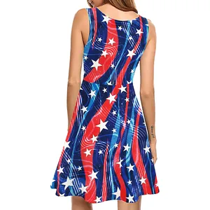 Robe trapèze sans manches pour femme avec imprimé étoiles et rayures drapeau USA
