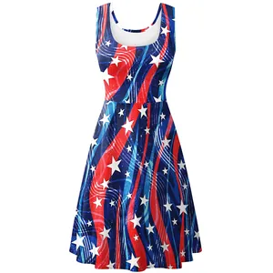 Robe sans manches pour femme avec imprimé drapeau américain et rayures rouges