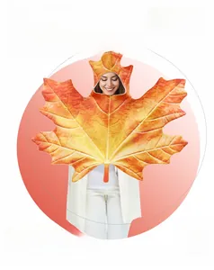 Detail of 3D digital printed maple leaf costume with bright orange colors for stage performance