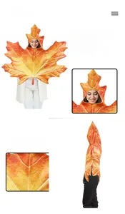 Detail of 3D digital printing texture on maple leaf cosplay costume showing fabric patterns