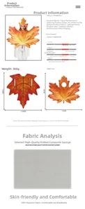 Size guide for maple leaf costume with measurements in height, width, and weight details
