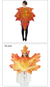 Front and back detail of maple leaf costume with digital print and realistic leaf veins