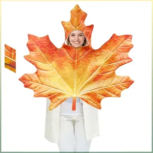 Autumn Maple Leaf Shroud Costume For Halloween Party 3D Digital Printing Performance Outfit Cosplay Gear For Adults Unisex