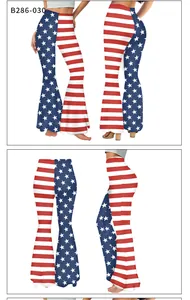 Détails du pantalon pattes d'eph avec motif drapeau américain montrant les étoiles et rayures