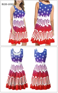 Front and back views of Independence Day sleeveless dress with stars and stripes print