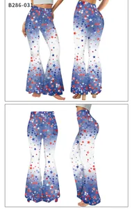 Vue détaillée du pantalon à pattes d'eph taille haute avec imprimé étoiles tricolore