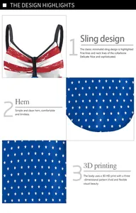 Detail of 3D digital printing, sling strap and curved hem on American flag dress