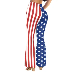 Pantalon Évasé à Taille Haute pour Femmes Drapeau Américain Étoiles et Rayures Leggings pour Fête de l'Indépendance