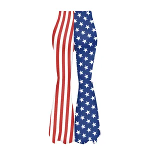 Pantalon patte d'éléphant taille haute avec imprimé drapeau américain étoiles et rayures