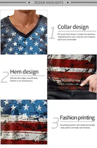Detail of V-neck collar and high-definition 3D star stripe print on men's summer tank top