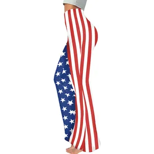 Pantalon évasé pour femmes au design drapeau américain avec rayures et étoiles