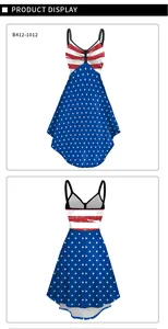 Detailed front and back view of a summer A-line dress with American flag star and stripe pattern