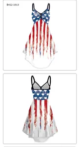 Detail showing the American flag pattern with heart stars and striped skirt on this dress