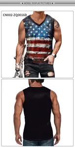 Front and back view of men's V-neck tank top featuring distressed American flag star print