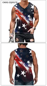 Front and back detail of V-neck men's vest with star and stripe American flag print
