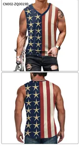 Detail of men's V-neck vest featuring American flag stars and stripes digital printing