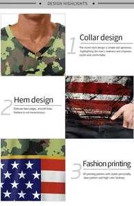 Detail of V-neckline and durable flat stitching on Independence Day camouflage vest