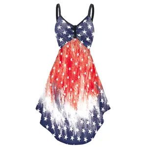 Women's Independence Day dress with American flag stars and artistic striped print