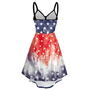Independence Day sundress with American flag stars and stripes pattern on white background