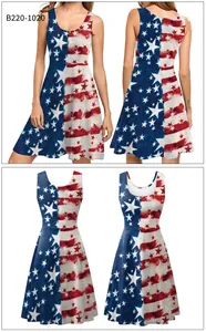 Detail shots of American flag sleeveless dress with vintage star and stripe print