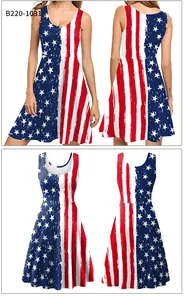 Detail view of the distressed American flag print on a sleeveless A-line summer dress