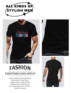Detail of American Mama graphic print on men's black Independence Day t-shirt