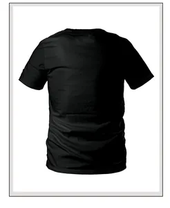 Macro back view of black cotton blend short sleeve t-shirt with classic round neck