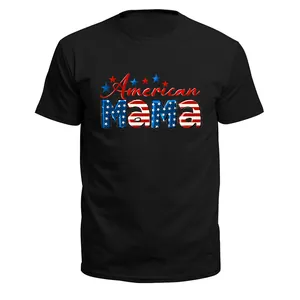 Men's Independence Day American MAMA black short sleeve cotton t-shirt with crew neck