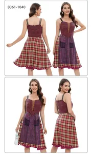 Detailansicht des Retro-Patchwork-Designs und Digitaldrucks auf Halloween Hexenkleid